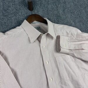 LL Bean Mens Striped Button Down Shirt 17 37 Wrinkle Resistant Long‎ Sleeve